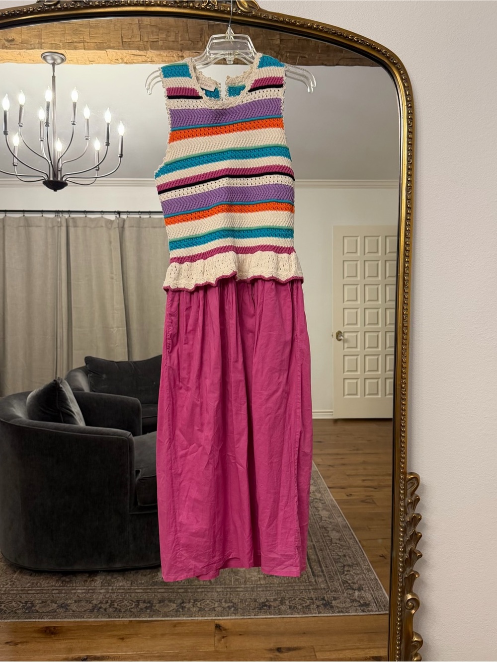 Colorful Crochet Stripe Tank with Fuchsia Maxi Skirt